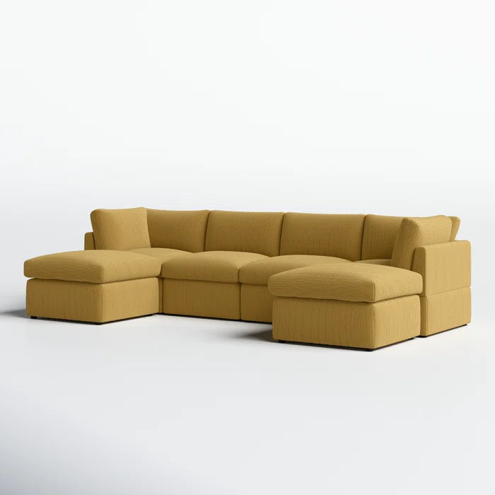 U-Shape Sofa: 129" Wide Reversible Modular Corner Sectional with Ottoman(Ginger Corduroy)