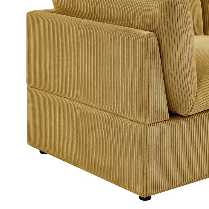 U-Shape Sofa: 129" Wide Reversible Modular Corner Sectional with Ottoman(Ginger Corduroy)