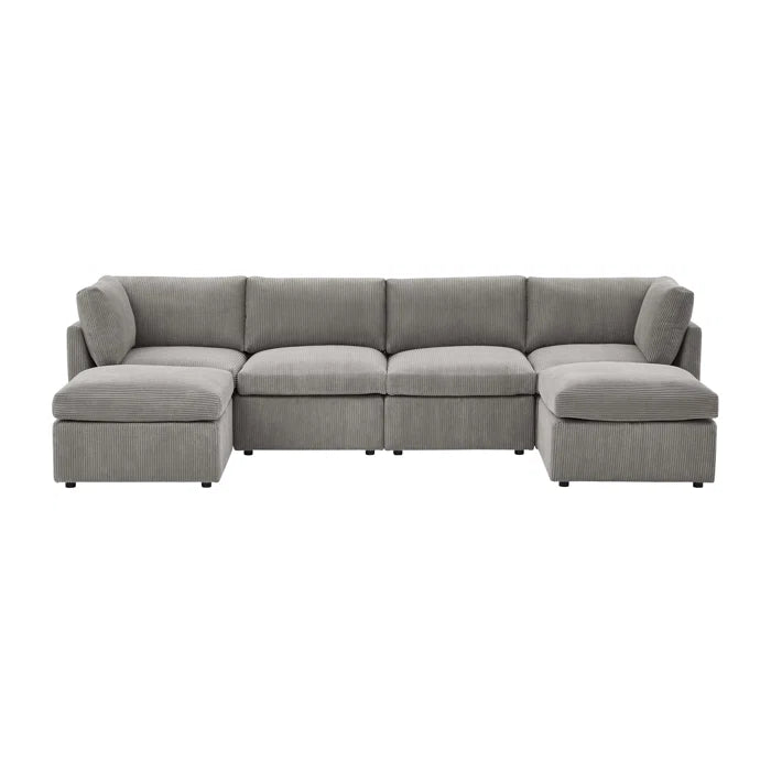 U-Shape Sectional Sofa: 129" Wide Reversible Modular Corner Sectional with Ottoman(Light Gray Corduroy)