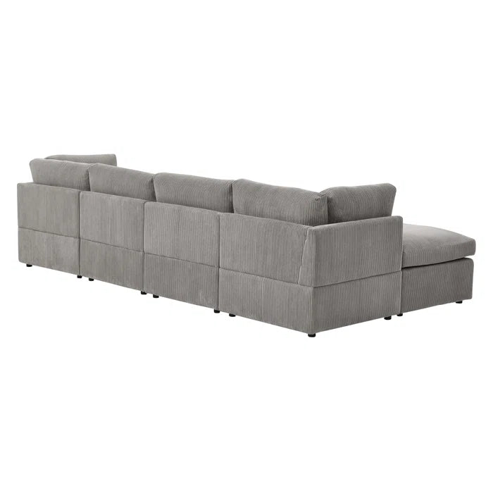 U-Shape Sectional Sofa: 129" Wide Reversible Modular Corner Sectional with Ottoman(Light Gray Corduroy)