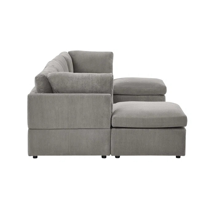 U-Shape Sectional Sofa: 129" Wide Reversible Modular Corner Sectional with Ottoman(Light Gray Corduroy)