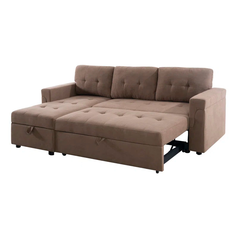 L-Shape Sectional Sofa: Reversible Sleeper Sofa with Hidden Storage & Pull-Out(Mocha Velvet)