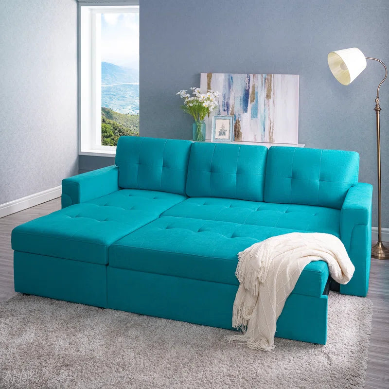 L-Shape Sectional Sofa: Reversible Sleeper Sofa with Hidden Storage & Pull-Out(Teal Velvet)