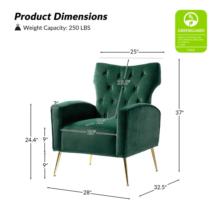THE CASA ORO® Rich Velvet Upholstery Contemporary Consolata Velvet Wing Accent Chair(Green Velvet)