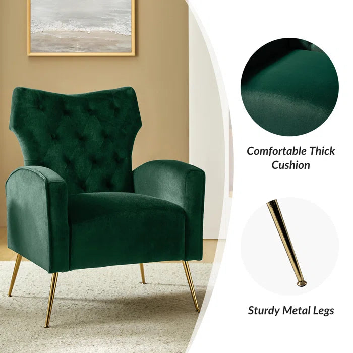 THE CASA ORO® Rich Velvet Upholstery Contemporary Consolata Velvet Wing Accent Chair(Green Velvet)