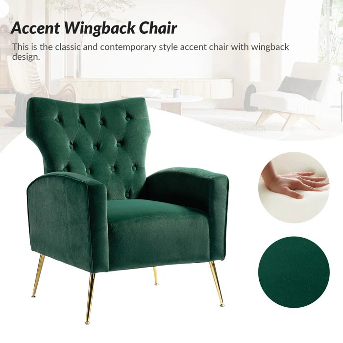 THE CASA ORO® Rich Velvet Upholstery Contemporary Consolata Velvet Wing Accent Chair(Green Velvet)