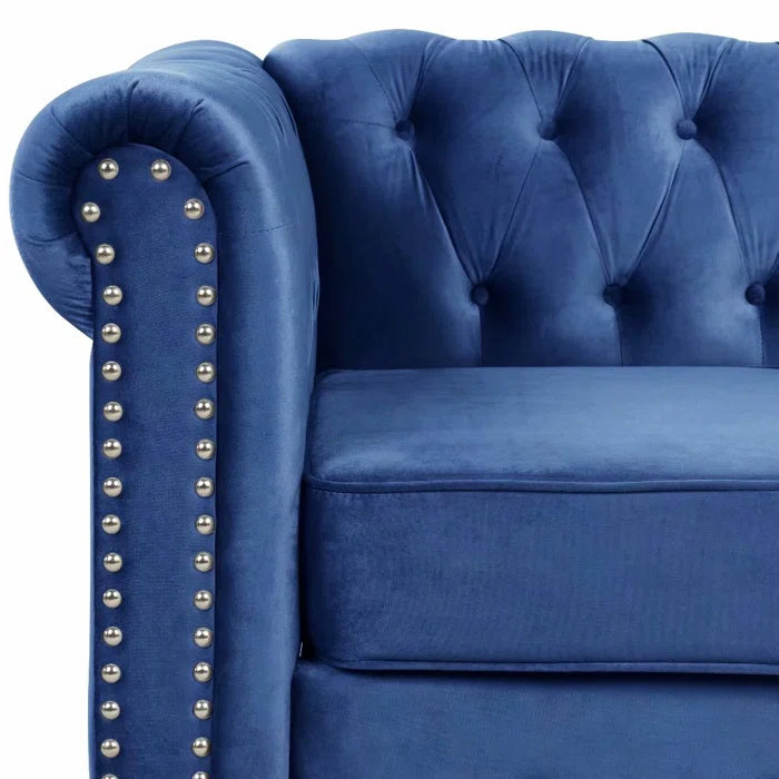 THE CASA ORO® 80" Rolled Arm Chesterfield Sofa Living Room(Light Blue Velvet)