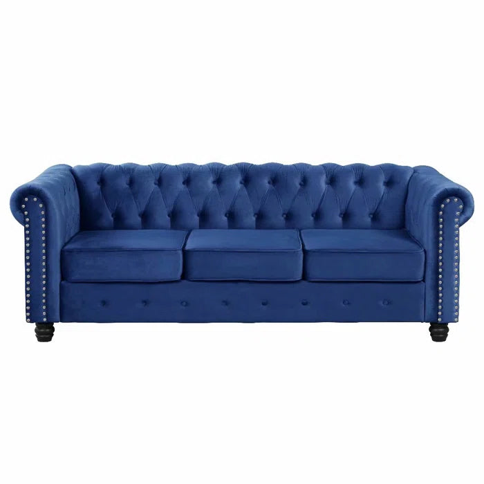 THE CASA ORO® 80" Rolled Arm Chesterfield Sofa Living Room(Light Blue Velvet)