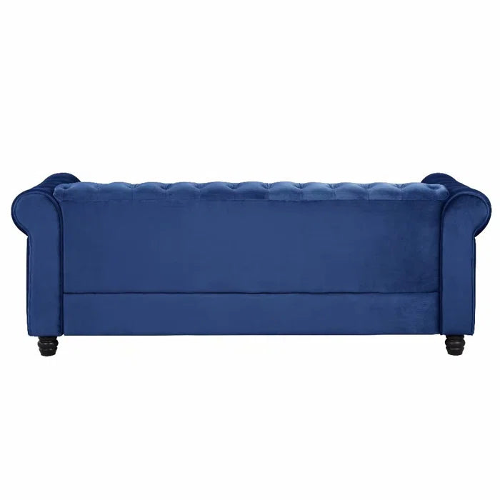 THE CASA ORO® 80" Rolled Arm Chesterfield Sofa Living Room(Light Blue Velvet)