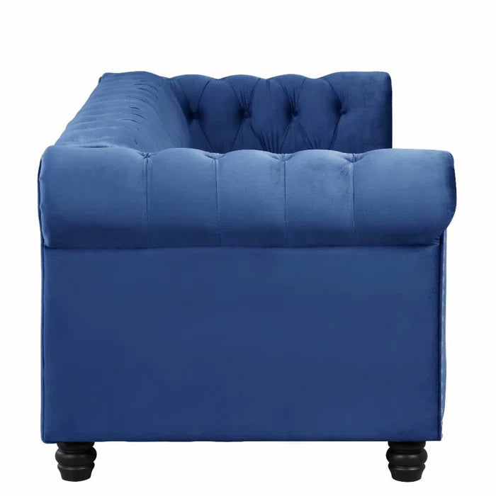 THE CASA ORO® 80" Rolled Arm Chesterfield Sofa Living Room(Light Blue Velvet)