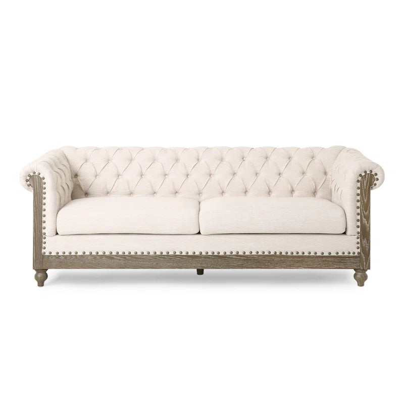 THE CASA ORO® 78.75'' Rolled Arm Chesterfield Sofa, Upholstered Sofa(Beige Polyester)