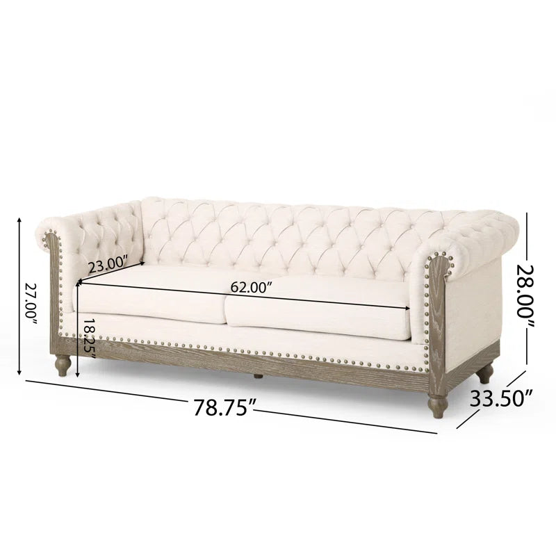 THE CASA ORO® 78.75'' Rolled Arm Chesterfield Sofa, Upholstered Sofa(Beige Polyester)
