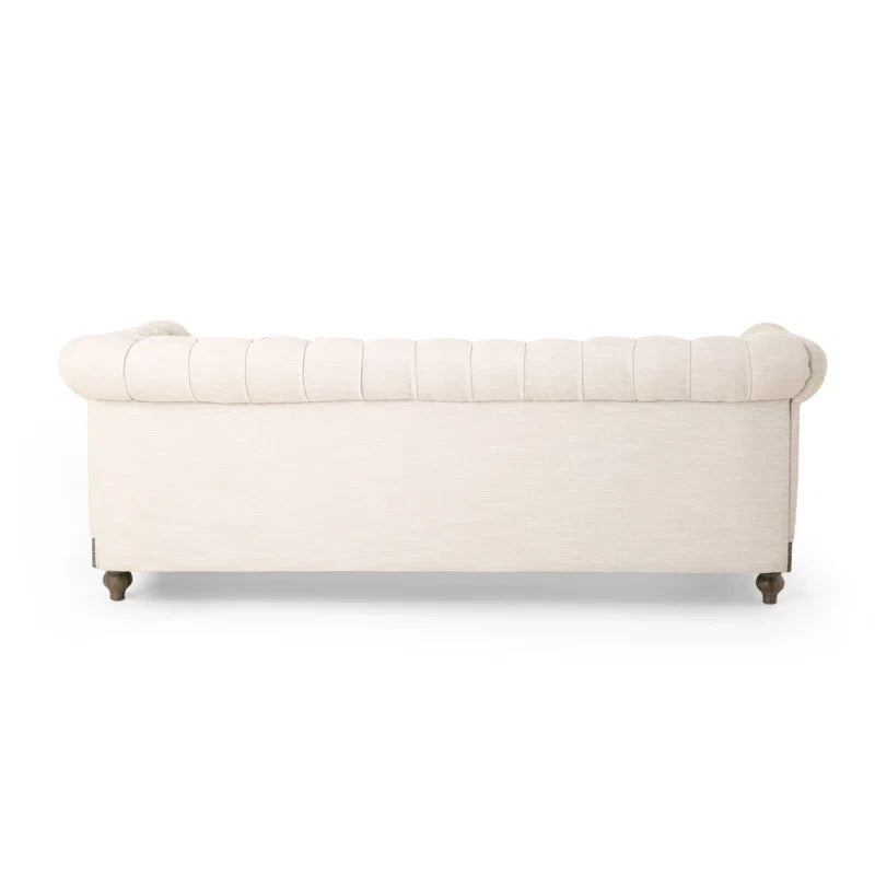 THE CASA ORO® 78.75'' Rolled Arm Chesterfield Sofa, Upholstered Sofa(Beige Polyester)