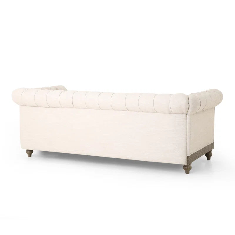 THE CASA ORO® 78.75'' Rolled Arm Chesterfield Sofa, Upholstered Sofa(Beige Polyester)