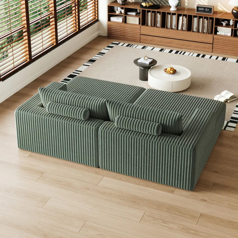 Sofa Cum Bed: Run 2-Piece Mattress in a Box, Oversized Sleeper Sofa Bed, Glauser, No Assembly Required(Green Corduroy)