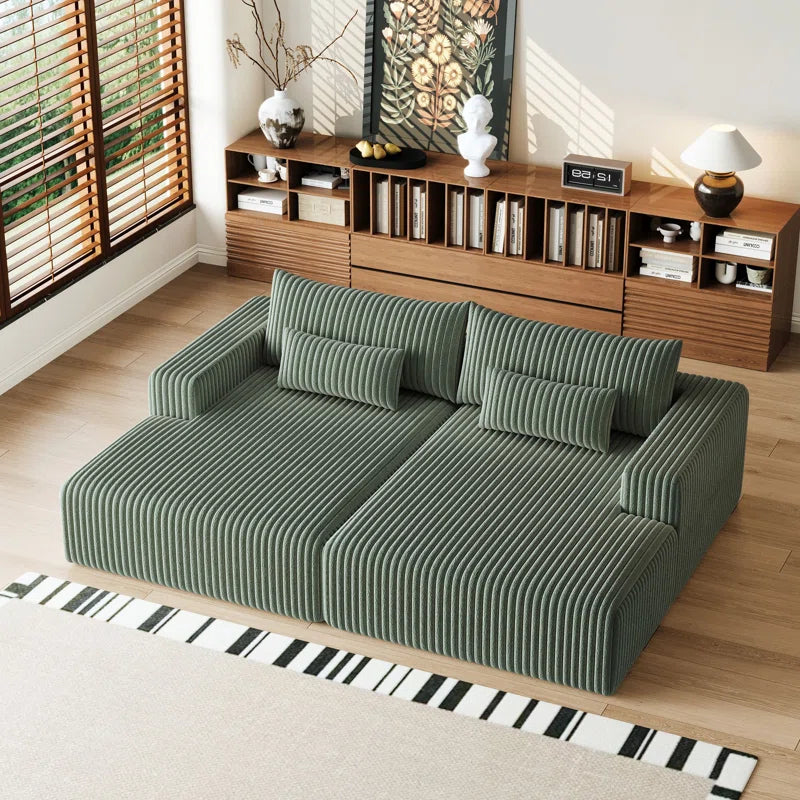 Sofa Cum Bed: Run 2-Piece Mattress in a Box, Oversized Sleeper Sofa Bed, Glauser, No Assembly Required(Green Corduroy)