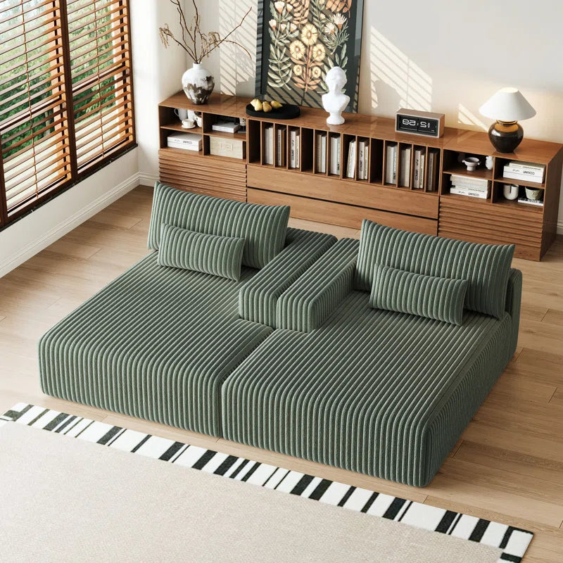 Sofa Cum Bed: Run 2-Piece Mattress in a Box, Oversized Sleeper Sofa Bed, Glauser, No Assembly Required(Green Corduroy)