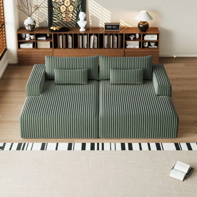 Sofa Cum Bed: Run 2-Piece Mattress in a Box, Oversized Sleeper Sofa Bed, Glauser, No Assembly Required(Green Corduroy)