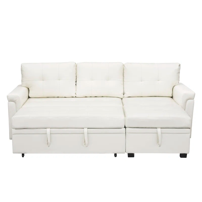 L-Shape Sectional Sofa: Sectional Sofa Sleeper with Storage Chaise(White Air Leather)