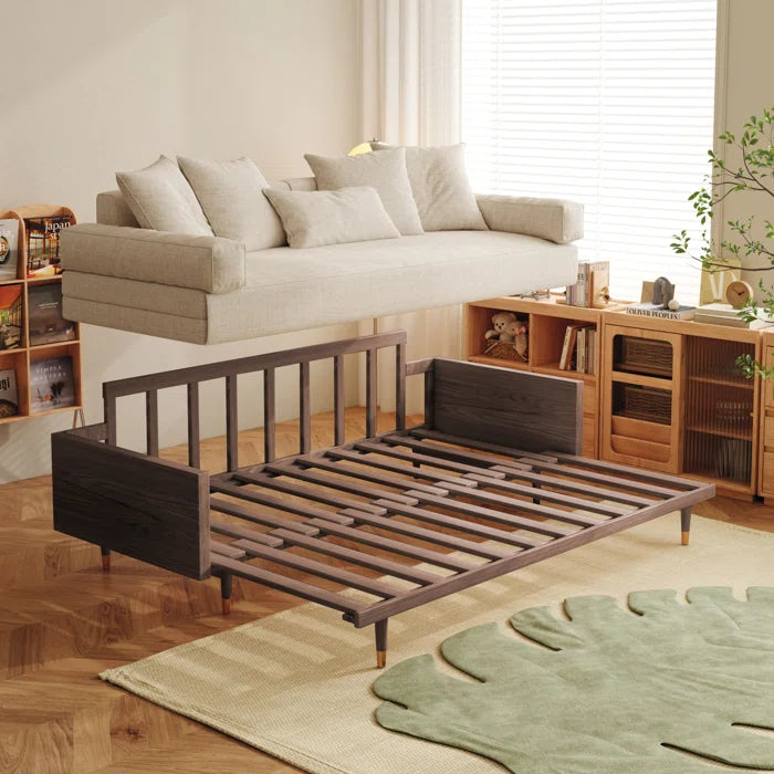 Sofa Cum Bed: 82.7'' Sofa Cum Bed, Linen Sleeper with wooden frame(Beige Linen Blend)