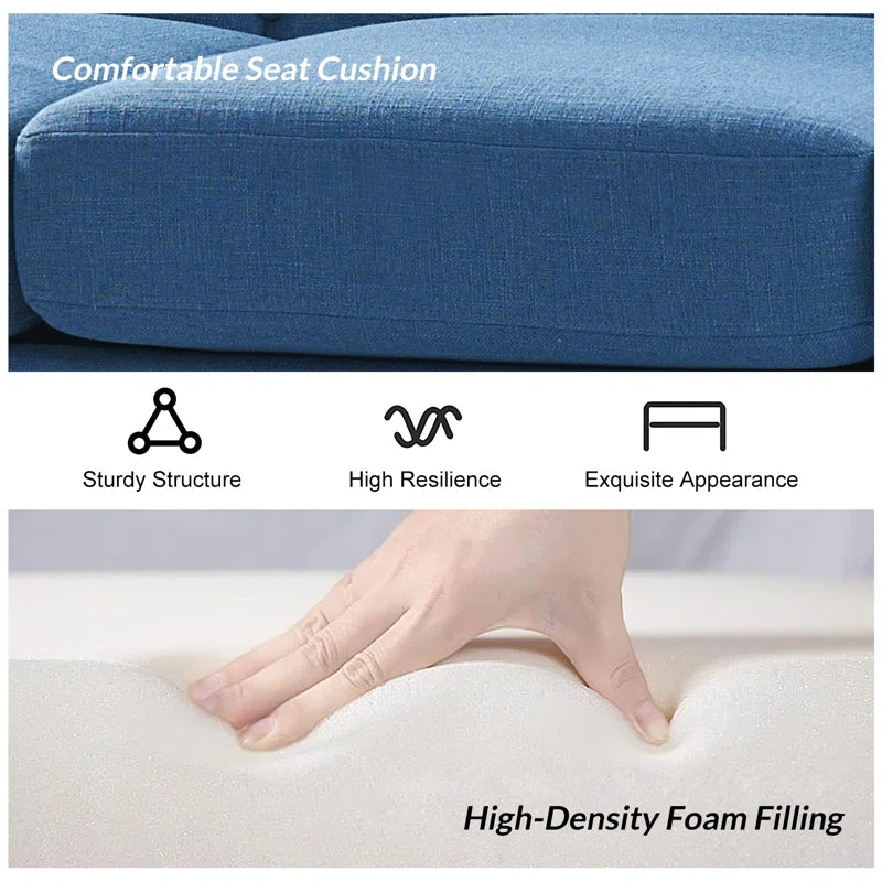 3 Seater Sofa: 72.5"Wide Sofa with Removable Seat Cushions and Solid Wood Legs(Blue)