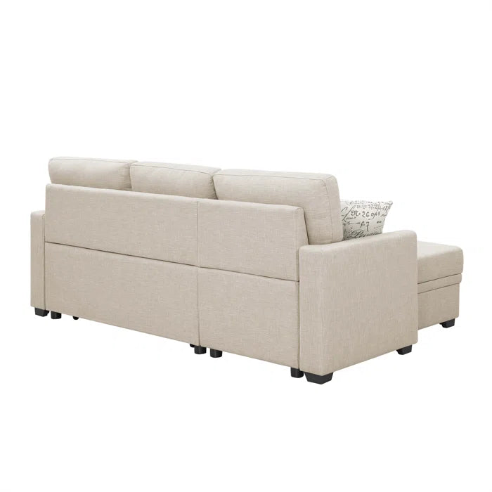 L- Shape Sectional Sofa: 85'' Square Arm Sofa Bed with Sleeper Sectional(Almond Linen Blend)