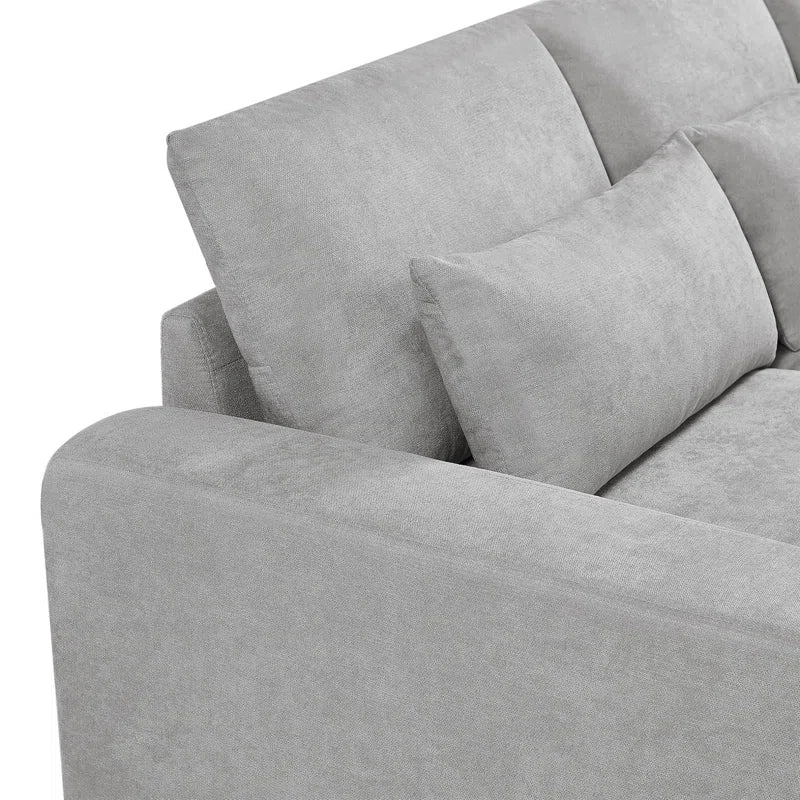 5 Seater Sofa: 129.9" Square Arm Sofa Chaise, Modern Large L-Shape Feather Filled Sectional Sofa(Light Gray Linen)