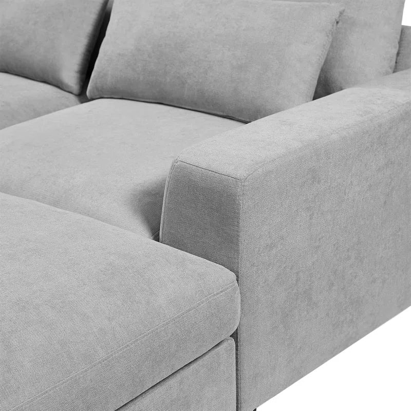 5 Seater Sofa: 129.9" Square Arm Sofa Chaise, Modern Large L-Shape Feather Filled Sectional Sofa(Light Gray Linen)