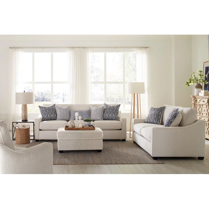 2 Seater Sofa: 72" Square Arm Sofa with Reversible Cushions(Cream)