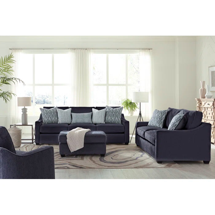 Loveseat: 72" Square Arm Sofa with Reversible Cushions(Navy)
