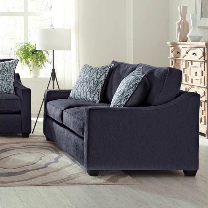 Loveseat: 72" Square Arm Sofa with Reversible Cushions(Navy)