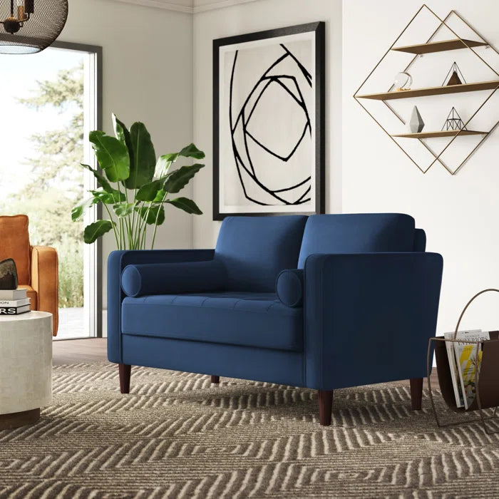 2 Seater Sofa: 52.4" Square Arm Tufted Loveseat(Navy Blue Linen)