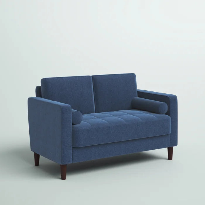 2 Seater Sofa: 52.4" Square Arm Tufted Loveseat(Navy Blue Linen)