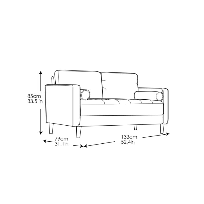2 Seater Sofa: 52.4" Square Arm Tufted Loveseat(Navy Blue Linen)