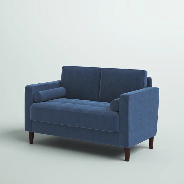 2 Seater Sofa: 52.4" Square Arm Tufted Loveseat(Navy Blue Linen)