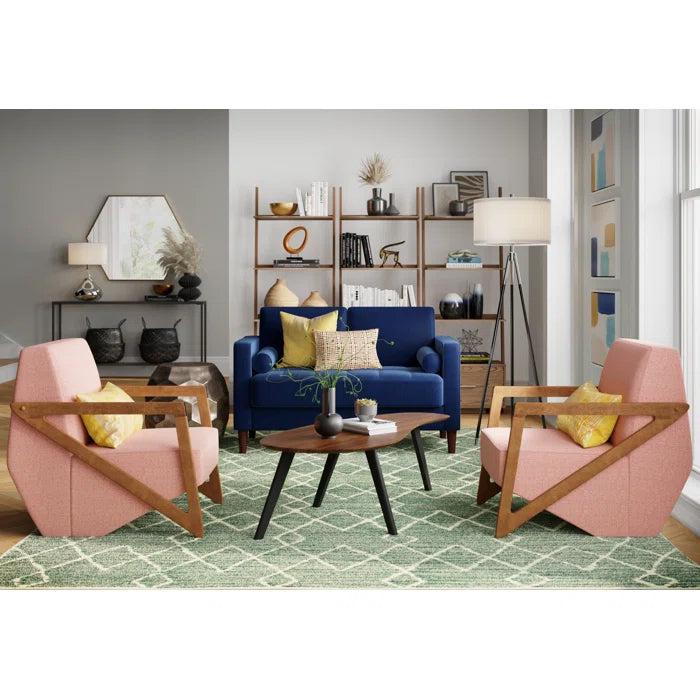 2 Seater Sofa: 52.4" Square Arm Tufted Loveseat(Navy Blue Linen)