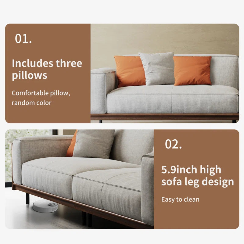 4 Seater Sofa: 111.8'' Square Arms Compliant Sofa, Solid Wood Frame Couch