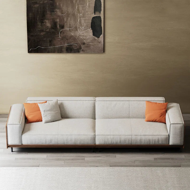 4 Seater Sofa: 111.8'' Square Arms Compliant Sofa, Solid Wood Frame Couch