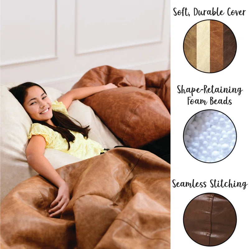 THE CASA ORO® Standard Classic Bean Bag with Faux Leather(Almond Faux Leather)