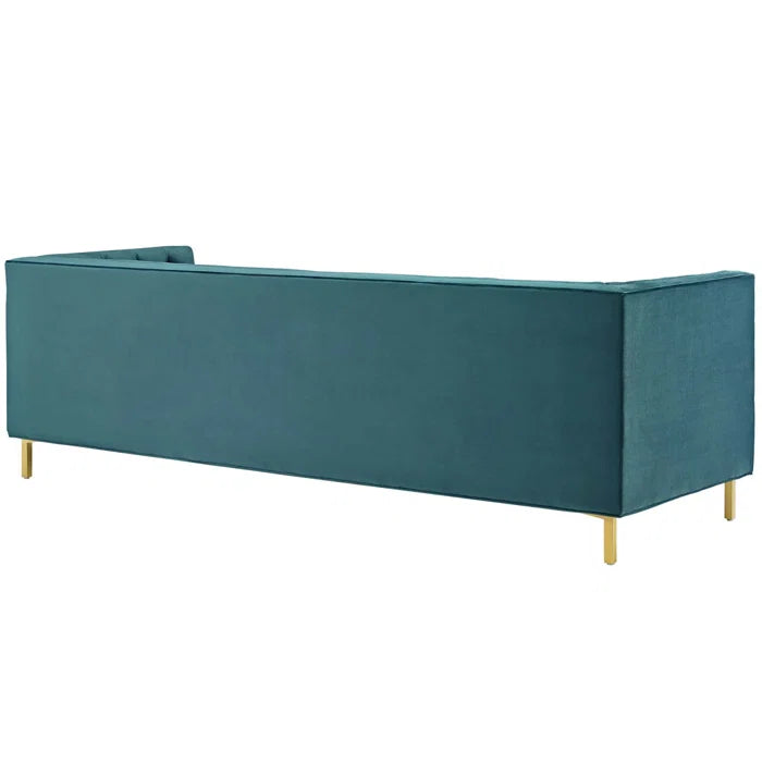 4 Seater Sofa: Tuxedo Arm Chesterfield Sofa Delight Tufted Button Performance Velvet Sofa(Sea Blue Velvet)