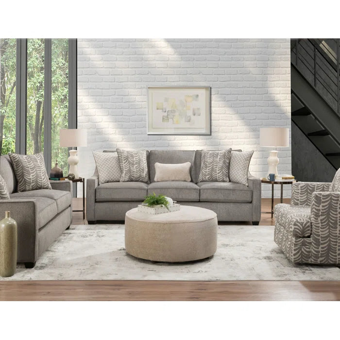 3 Seater Sofa: 96" Tuxedo Arm Sofa with Reversible Cushion(Gray)