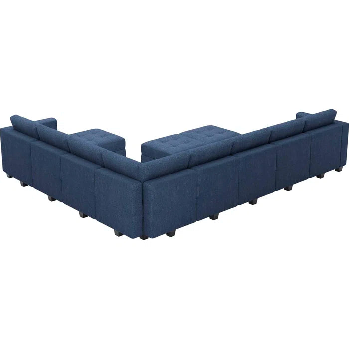 9 Seater Sofa: 143'' U-Shaped Couch Modular Polyester Blend Sectional Sofa(Blue Polyester Blend)