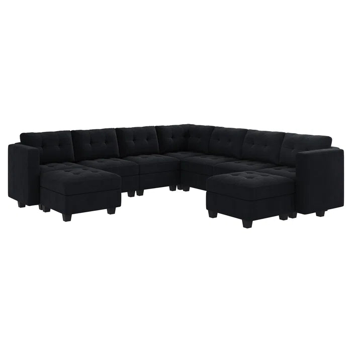 9 Seater Sofa: U-Shaped Modular Upholstered Sectional Sofa for Living Room(Black Velvet)