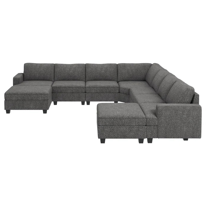 9 Seater Sofa: U Shaped Sectional Modular Design Corner Sofa with Storage Ottoman(Light Gray Polyester)