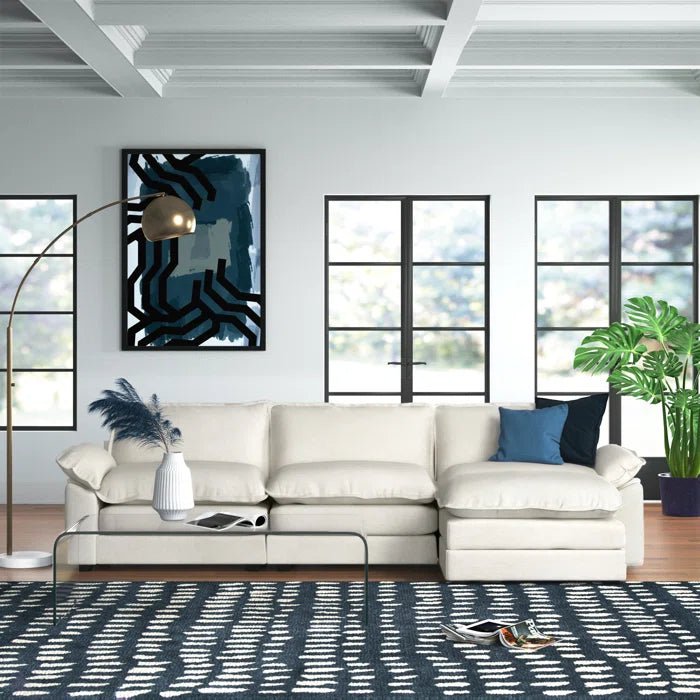 L-Shape Sectional Sofa: 120'' Upholstered Cloud Sofa & Couch with Ottoman(Beige Chenille)