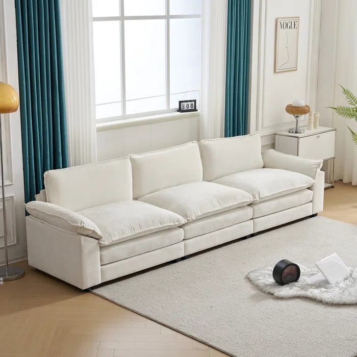 L-Shape Sectional Sofa: 120'' Upholstered Cloud Sofa & Couch with Ottoman(Beige Chenille)