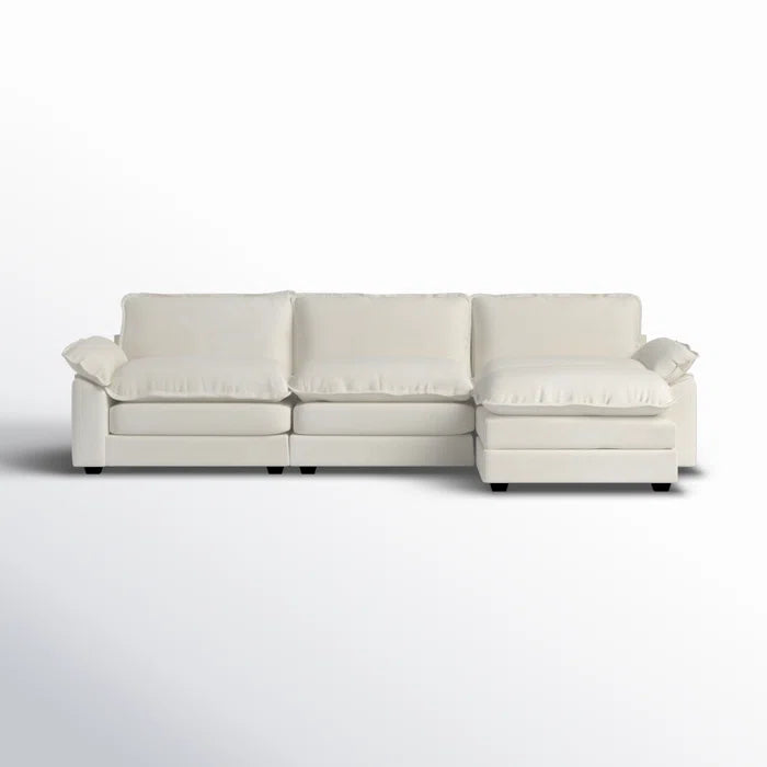 L-Shape Sectional Sofa: 120'' Upholstered Cloud Sofa & Couch with Ottoman(Beige Chenille)