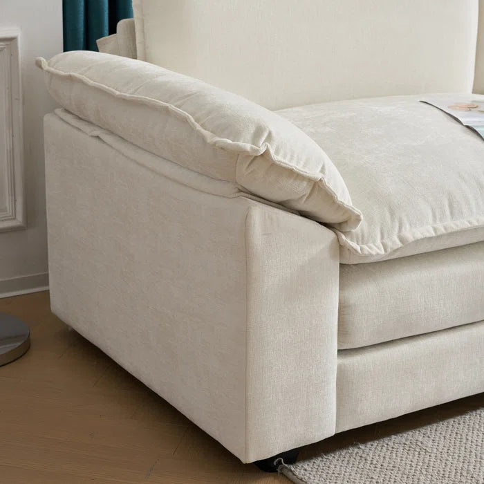 L-Shape Sectional Sofa: 120'' Upholstered Cloud Sofa & Couch with Ottoman(Beige Chenille)