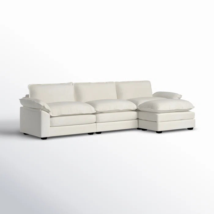 L-Shape Sectional Sofa: 120'' Upholstered Cloud Sofa & Couch with Ottoman(Beige Chenille)