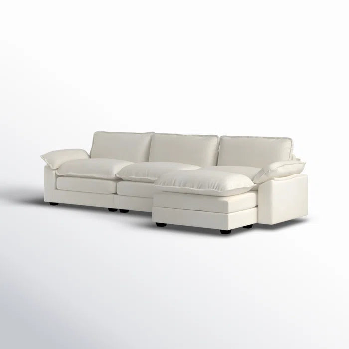 L-Shape Sectional Sofa: 120'' Upholstered Cloud Sofa & Couch with Ottoman(Beige Chenille)